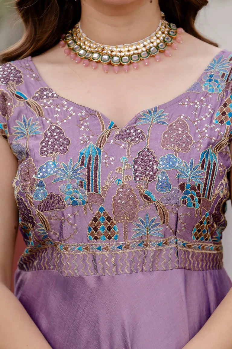 Festive Flared Silk Gown with Dupatta