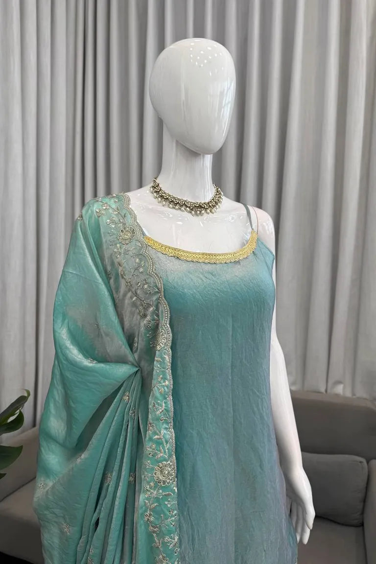 Aqua Fendy Silk Palazzo Suit Set