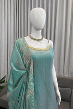 Aqua Fendy Silk Palazzo Suit Set