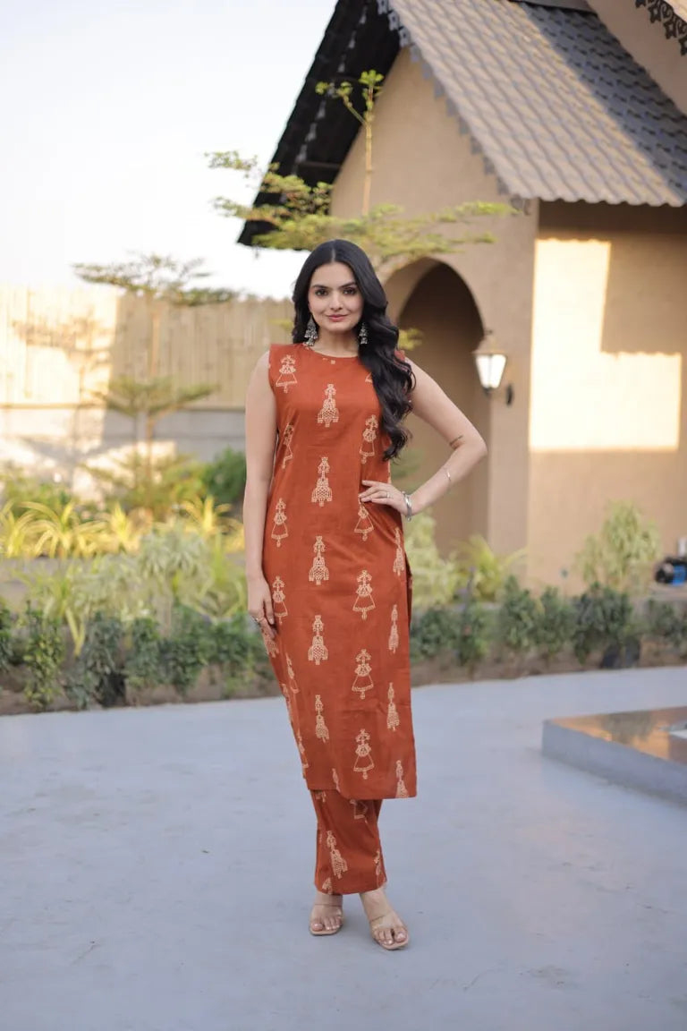 Sleeveless Cotton Pant Suit