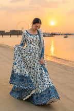 Blue & White Thread Work Anarkali Set