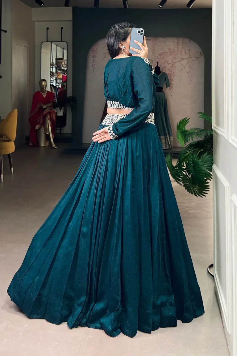 Pleated Vichitra Silk Skirt & Top