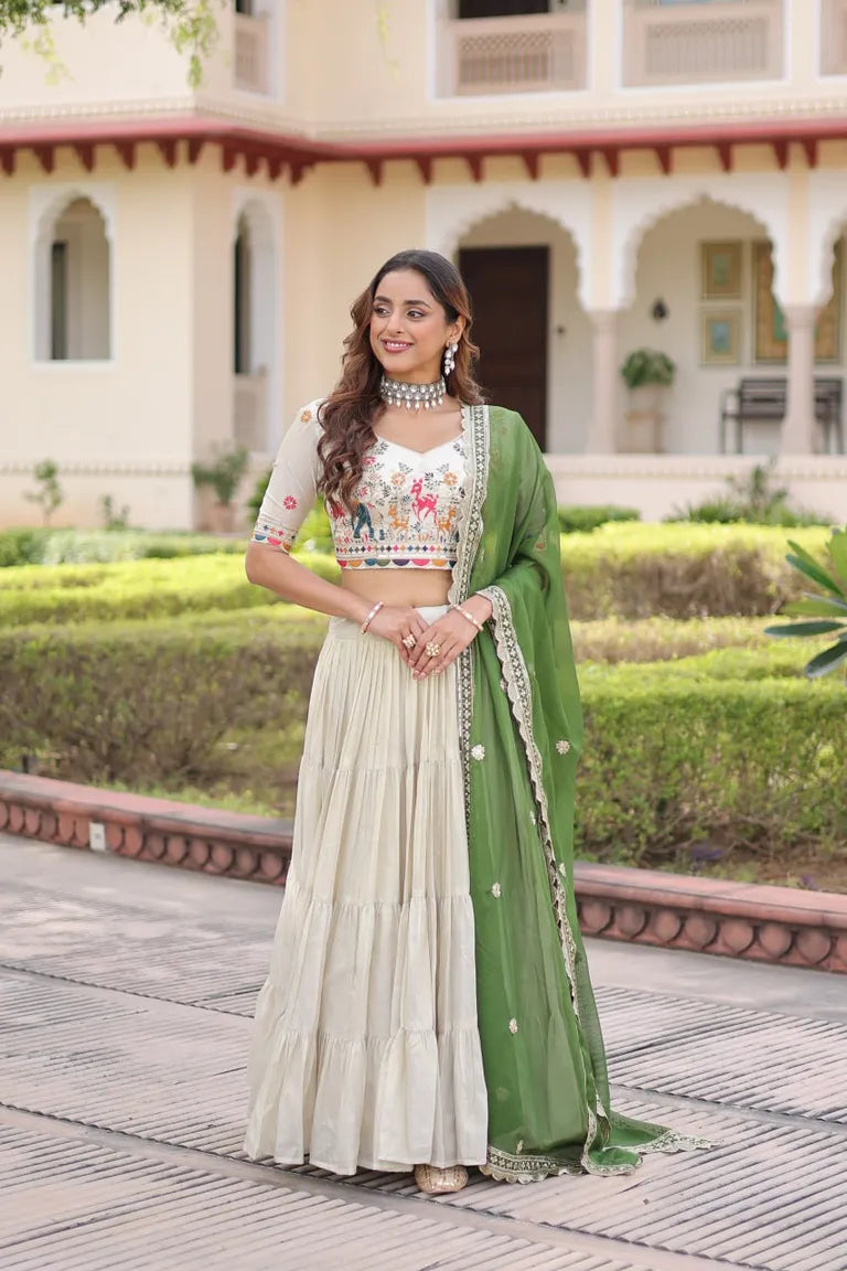 Designer Folk Art Tiered Lehenga Outfit