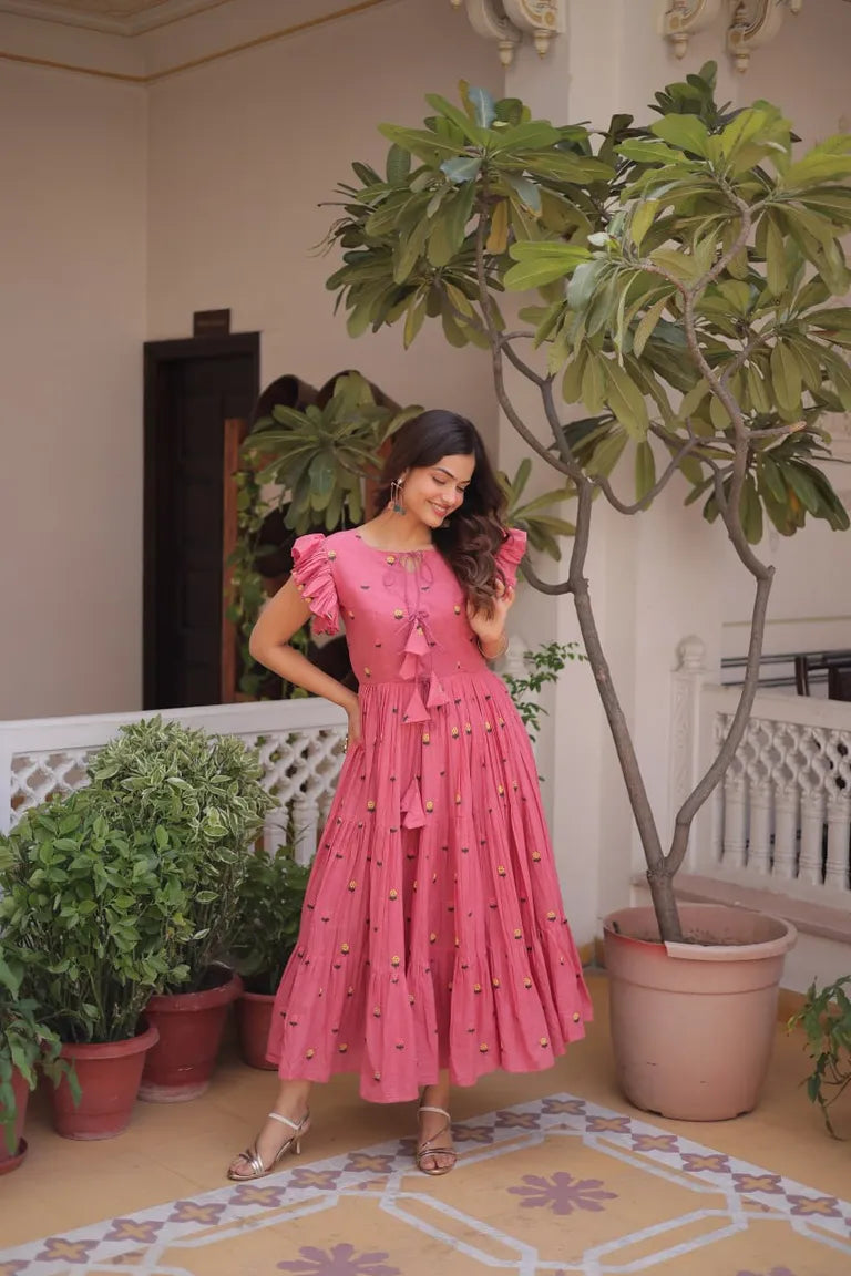 Embroidered Cotton Tiered Maxi Dress