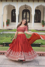Festive Rust Orange Sequin Lehenga Set