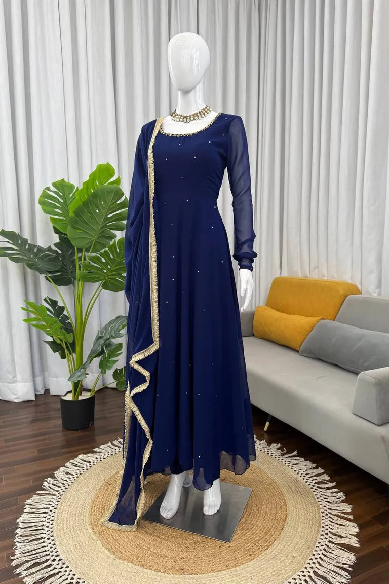Royal Blue Anarkali Dress with Dupatta