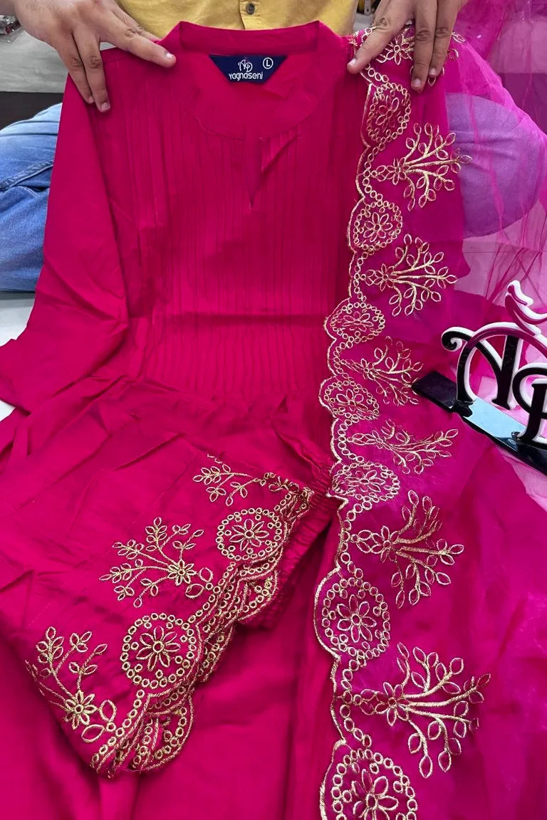 Pink Festive Kurta Pant Dupatta Set