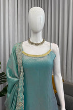 Aqua Fendy Silk Palazzo Suit Set