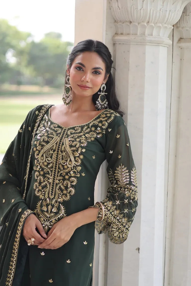 Party Wear Faux Blooming 3-Piece Suit