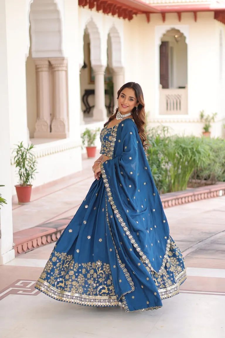 Traditional Vichitra Silk Lehenga Set