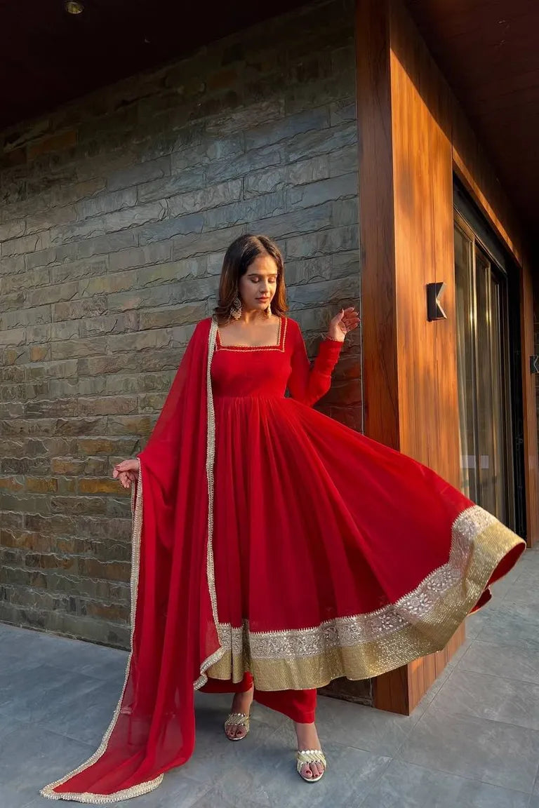 Party Wear Anarkali with Lace Border