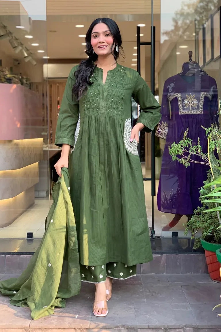 Olive Green Pure Cotton kurta Set