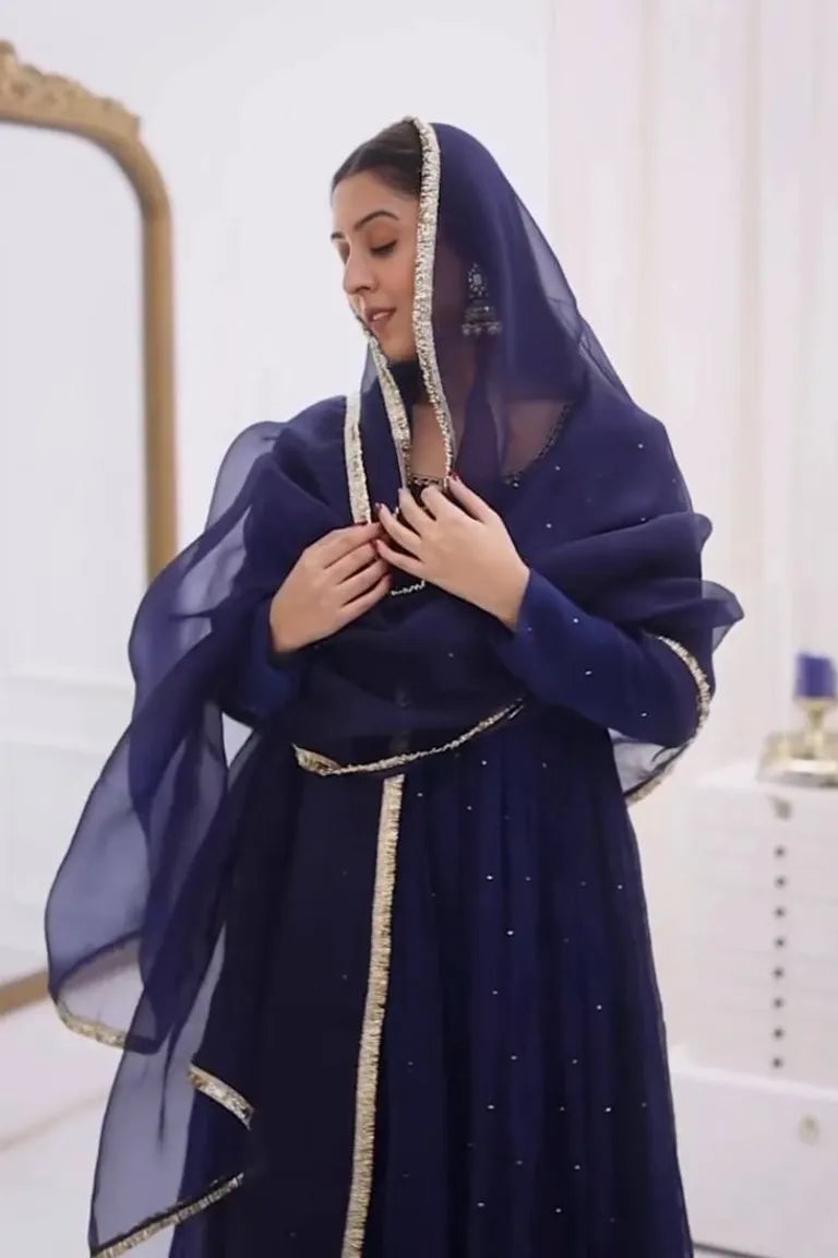 Royal Blue Anarkali Dress with Dupatta