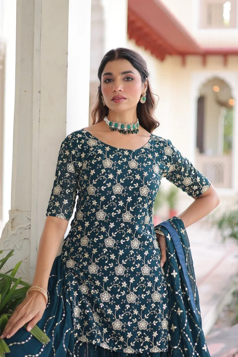 Party Wear Kurti with Sharara Dupatta