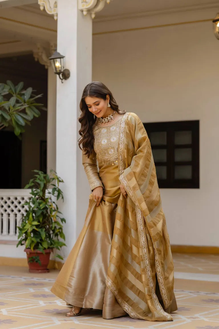 Golden Banarasi Lehenga Set
