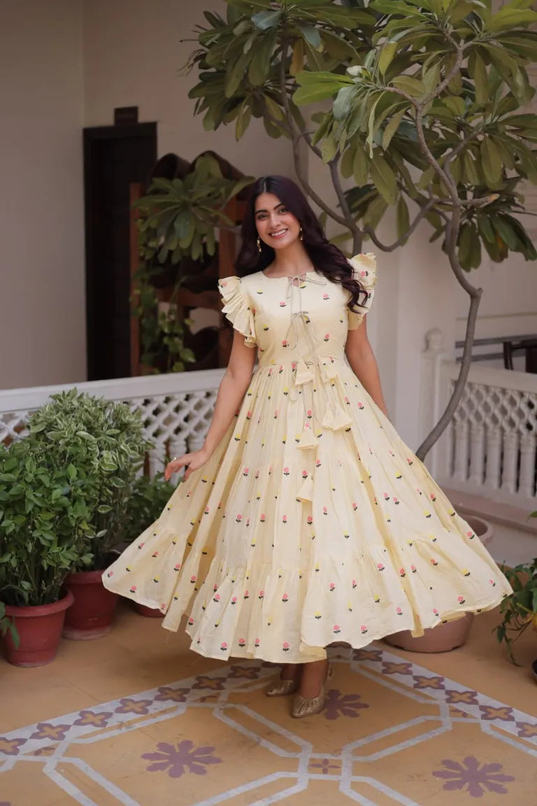 Embroidered Cotton Tiered Maxi Dress