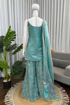 Aqua Fendy Silk Palazzo Suit Set