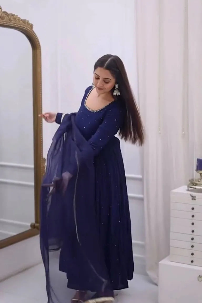 Royal Blue Anarkali Dress with Dupatta