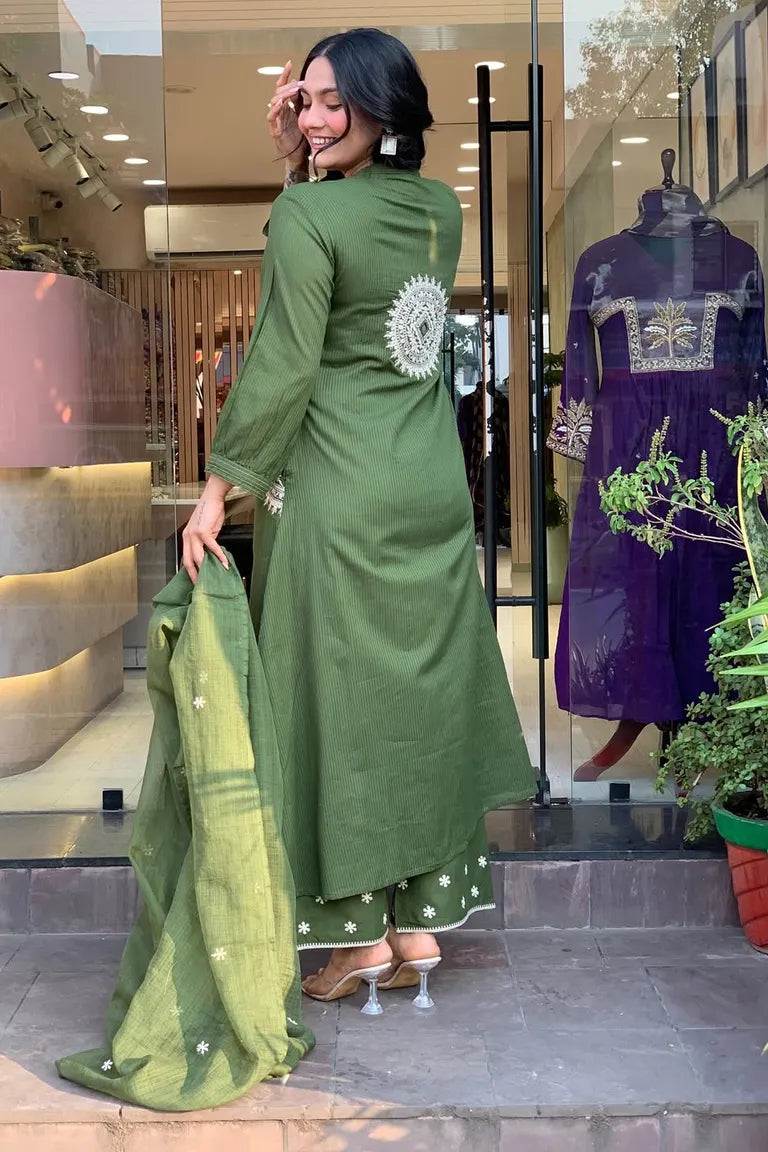 Olive Green Pure Cotton kurta Set