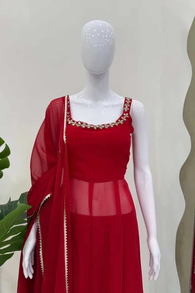 Sleeveless Anarkali with Mirror Work
