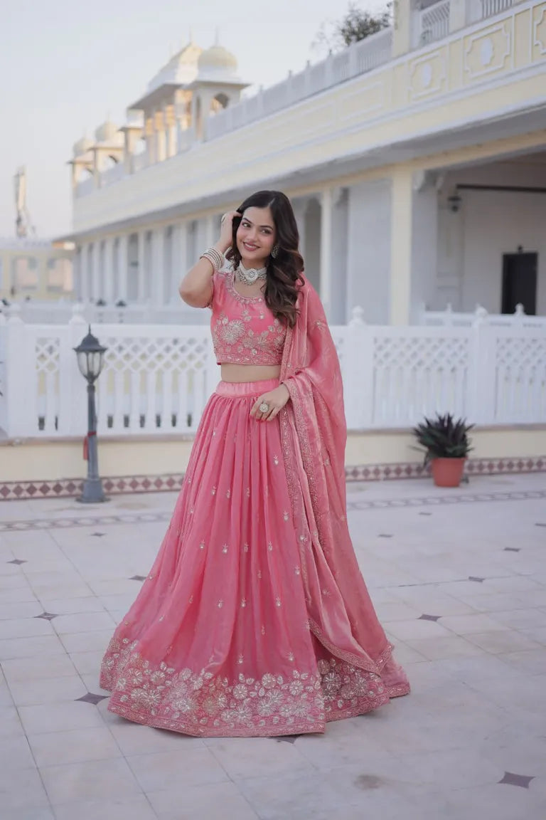 Traditional Indian Pink Lehenga with Dupatta