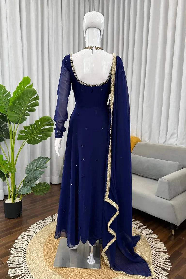 Royal Blue Anarkali Dress with Dupatta