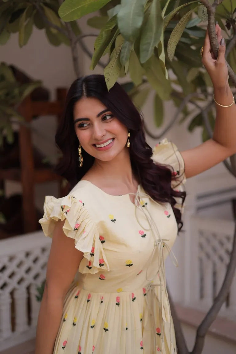 Embroidered Cotton Tiered Maxi Dress