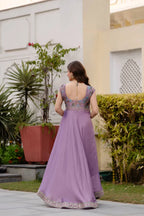 Festive Flared Silk Gown with Dupatta