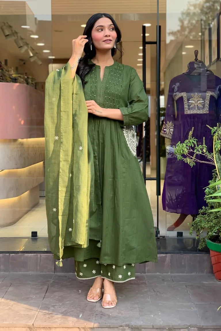 Olive Green Pure Cotton kurta Set