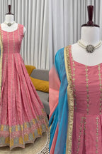 Pink Chinon Silk Anarkali Gown Set