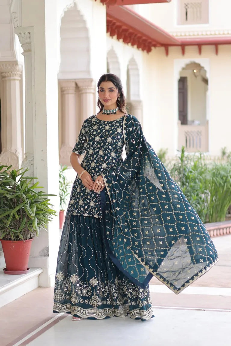 Party Wear Kurti with Sharara Dupatta