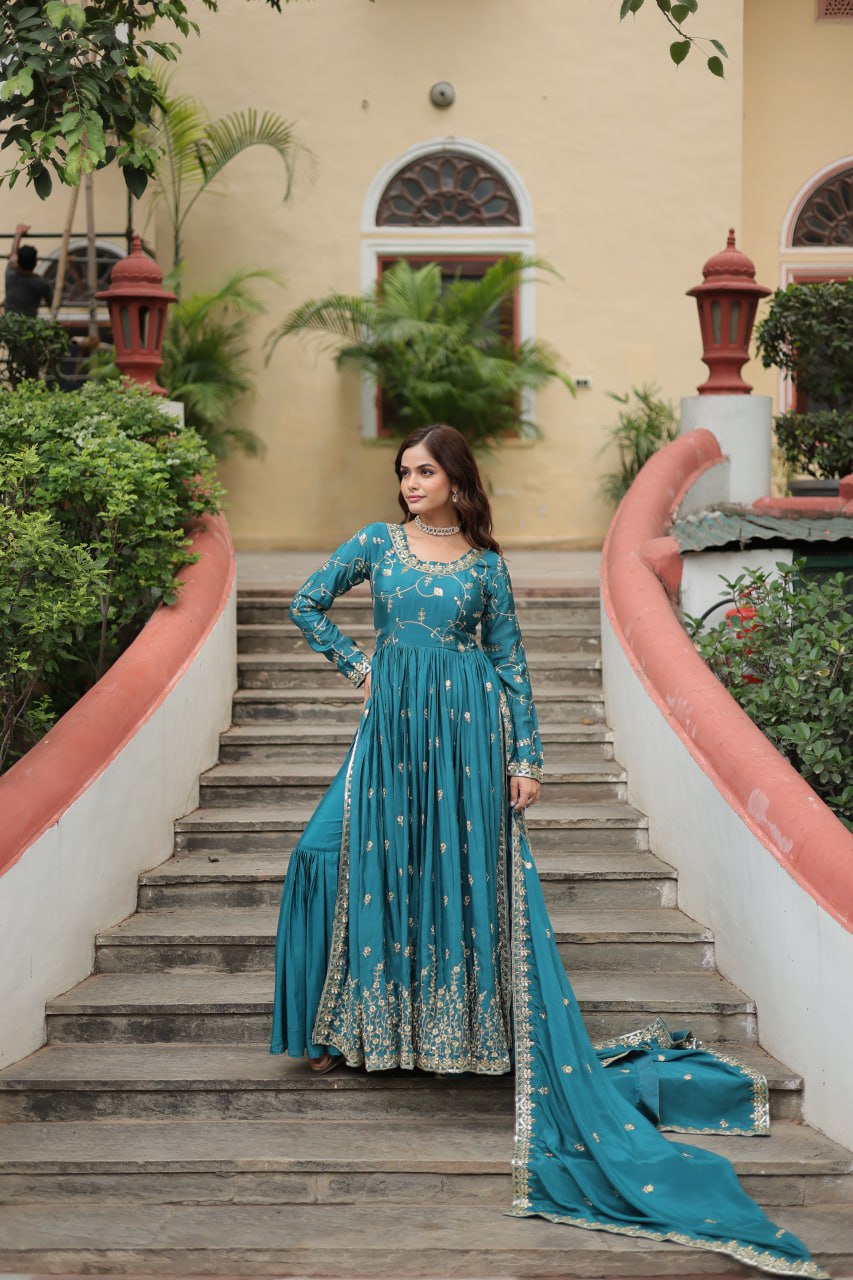 Embroidered Scarlet Anarkali Gown