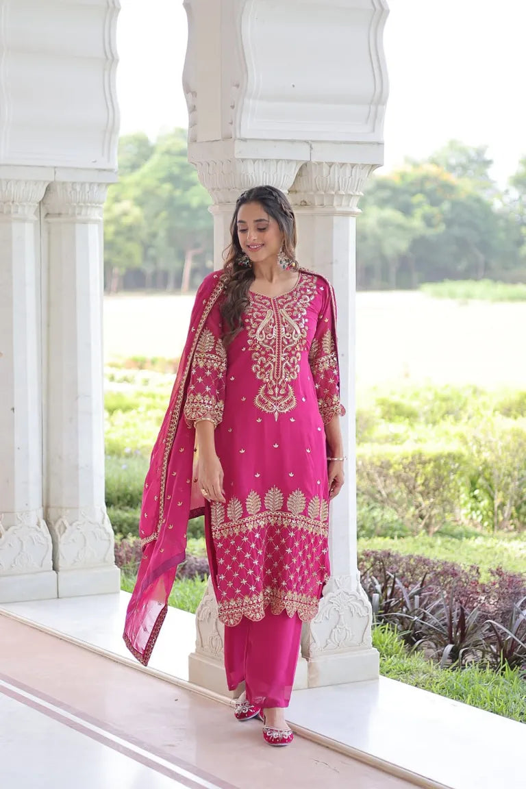 Party Wear Faux Blooming 3-Piece Suit