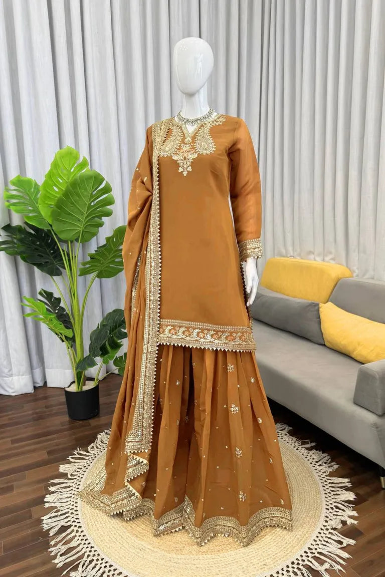 Designer Mul Chanderi Suit with Sequins