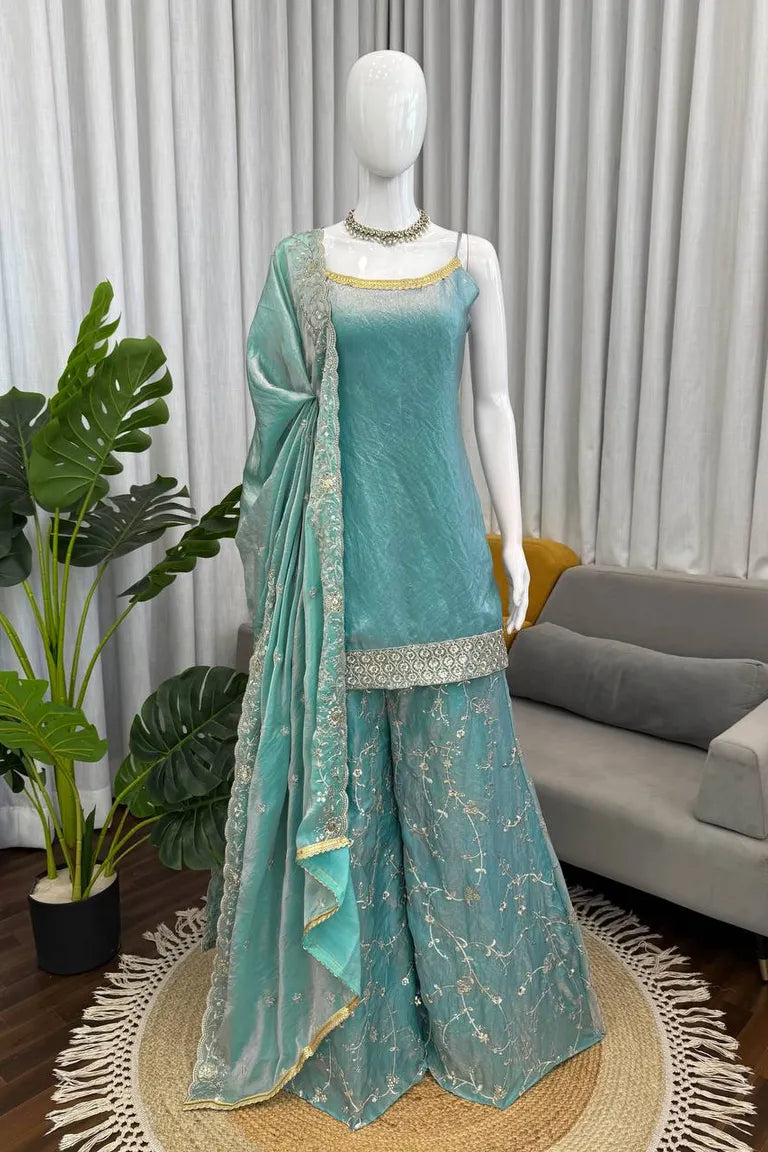Aqua Fendy Silk Palazzo Suit Set