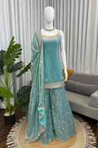 Aqua Fendy Silk Palazzo Suit Set