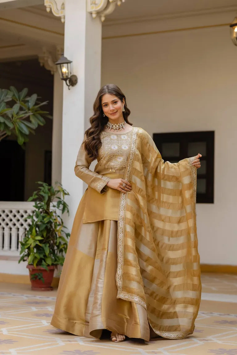 Golden Banarasi Lehenga Set