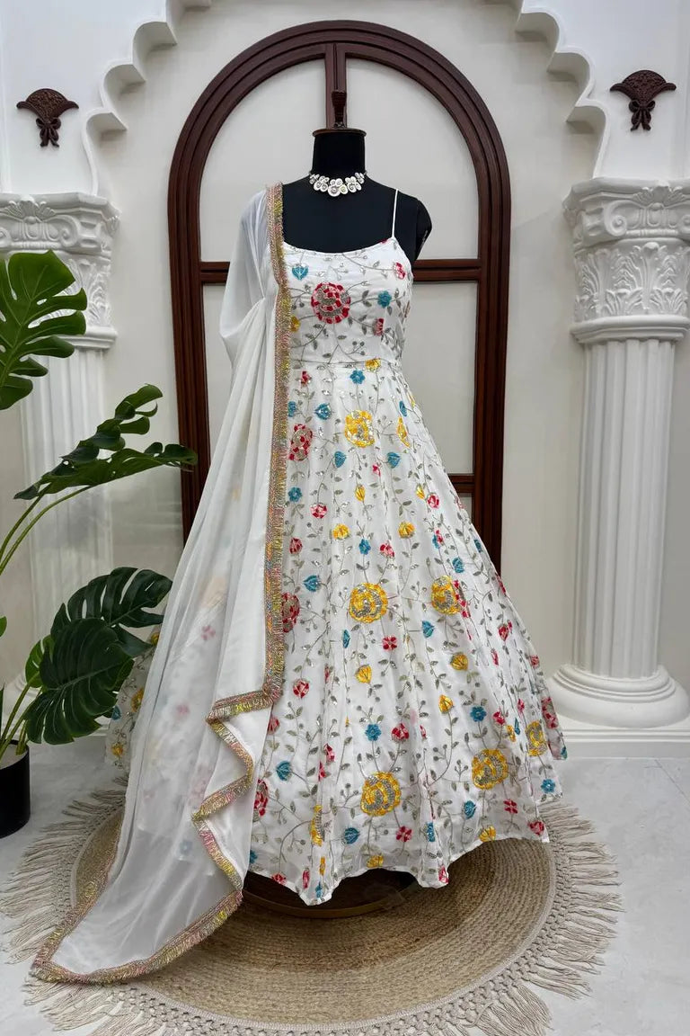 Floral Thread Sequin Anarkali Gown Set
