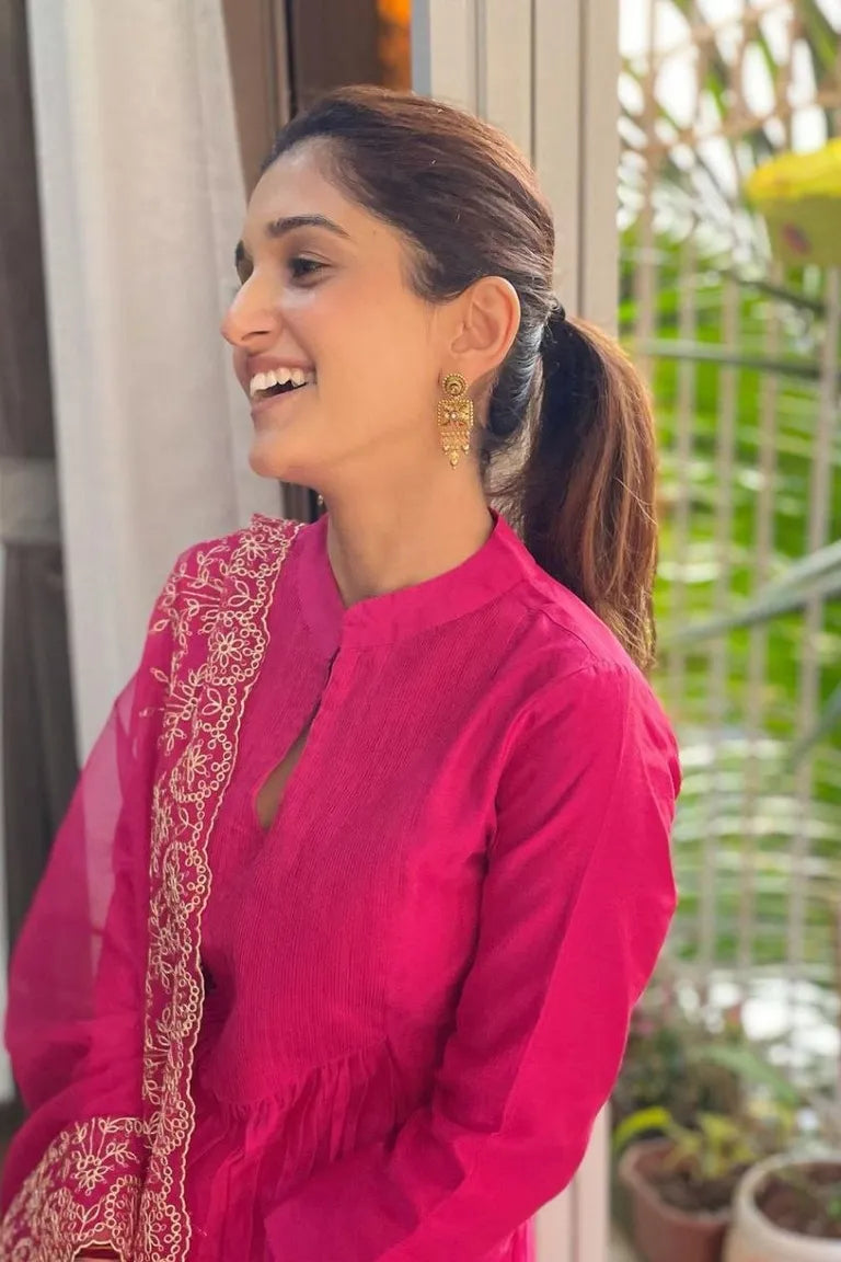 Pink Festive Kurta Pant Dupatta Set