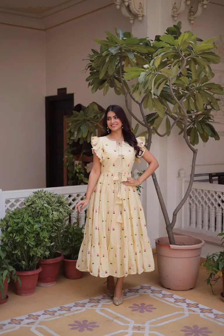 Embroidered Cotton Tiered Maxi Dress