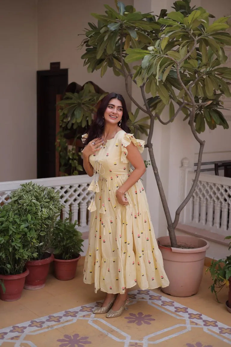 Embroidered Cotton Tiered Maxi Dress