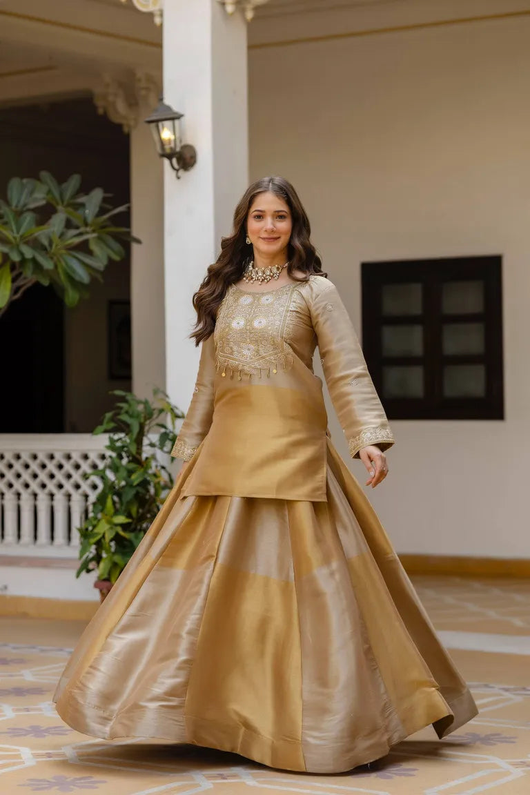 Golden Banarasi Lehenga Set