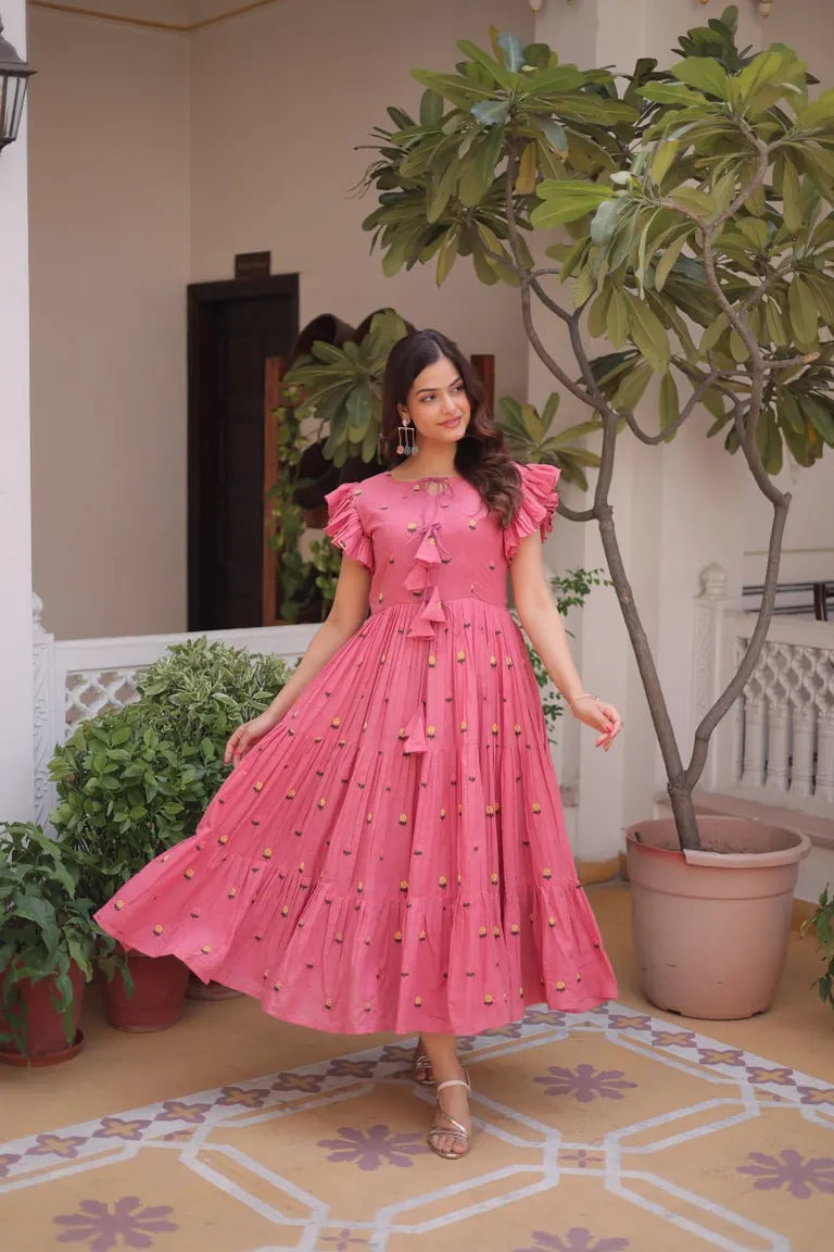 Embroidered Cotton Tiered Maxi Dress