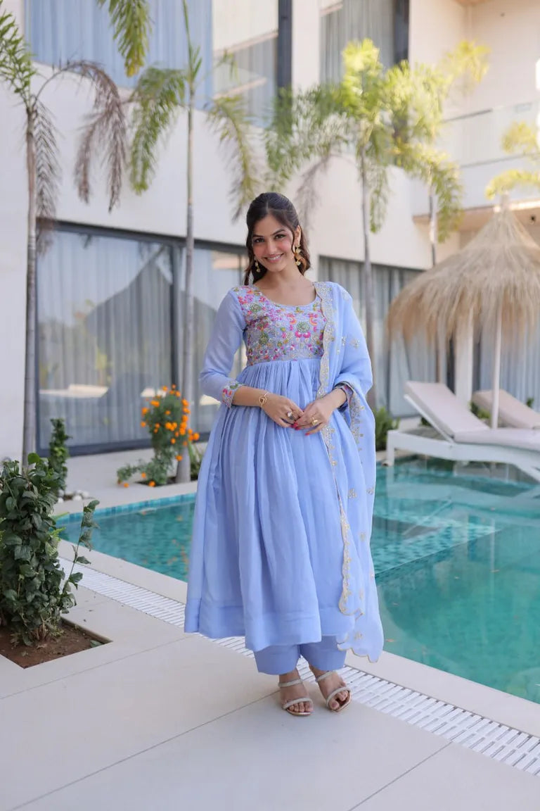 Mal Chanderi Anarkali Set