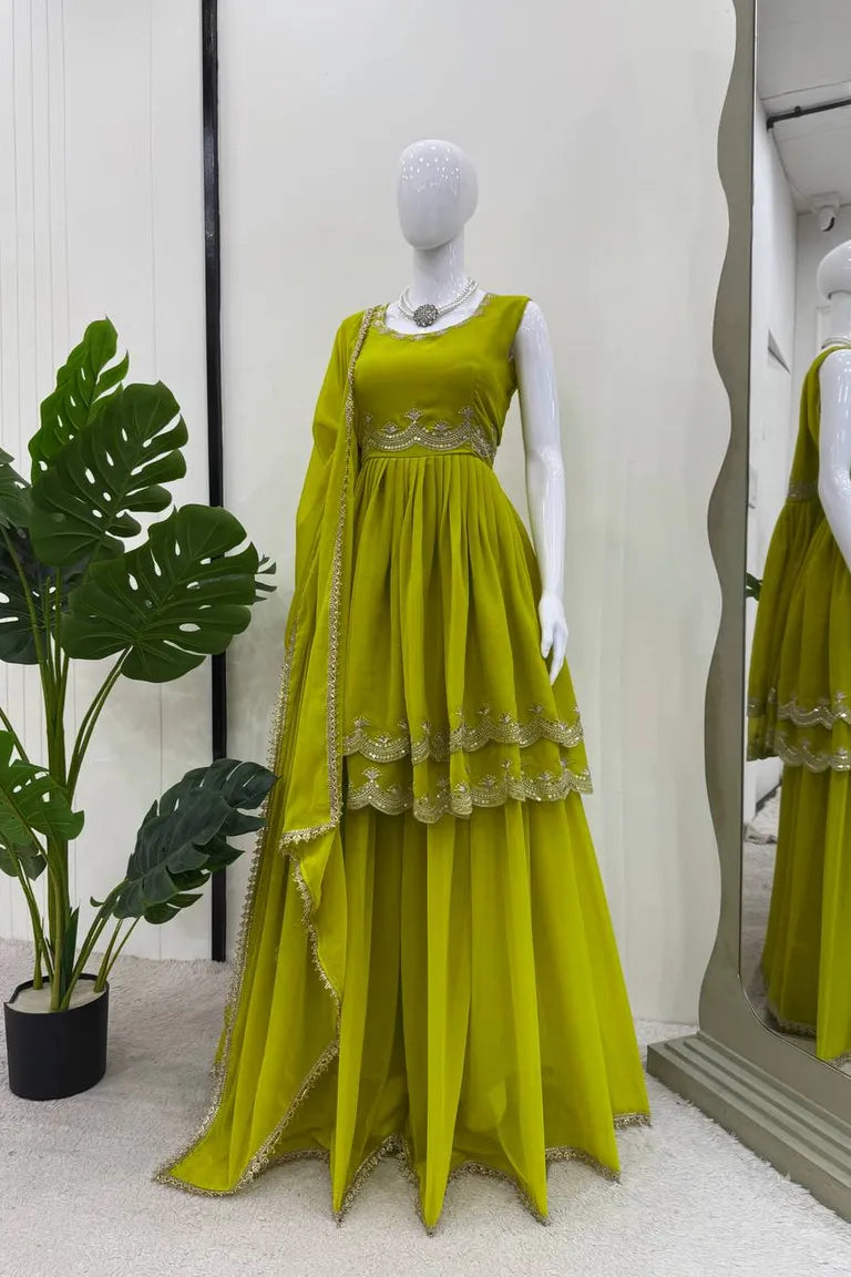 Lime Green Georgette Sharara Suit