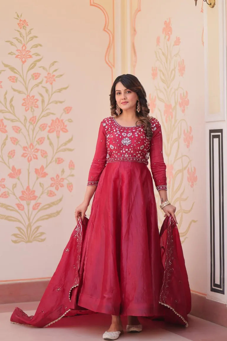 Women's Crush Anarkali Gown & Dupatta