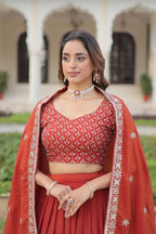 Festive Rust Orange Sequin Lehenga Set