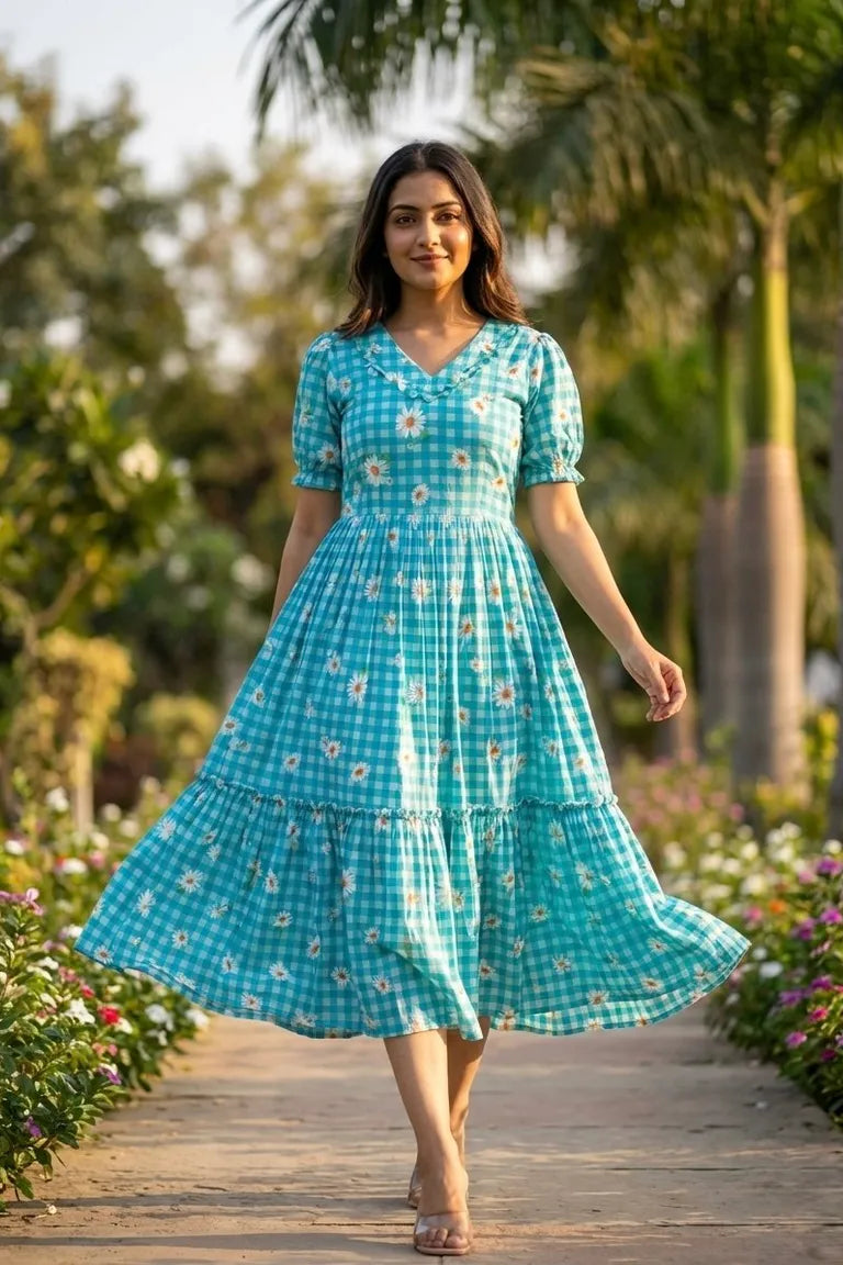 Muslin Silk Checkered Summer Dress