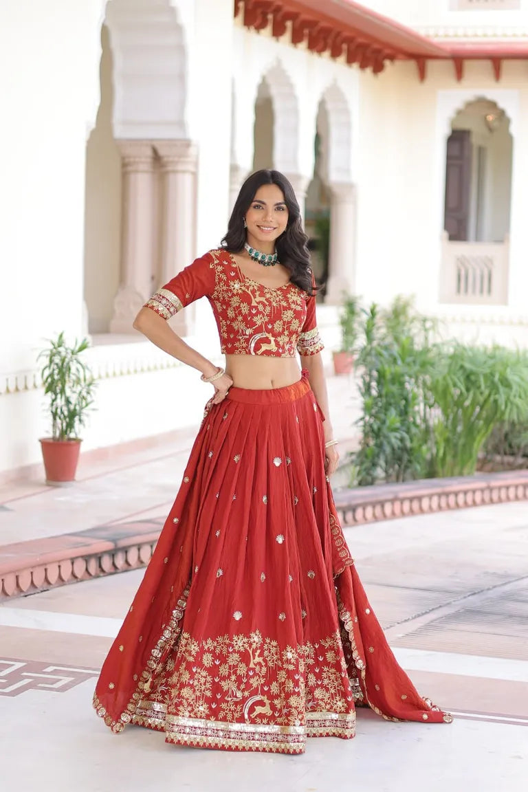 Traditional Vichitra Silk Lehenga Set