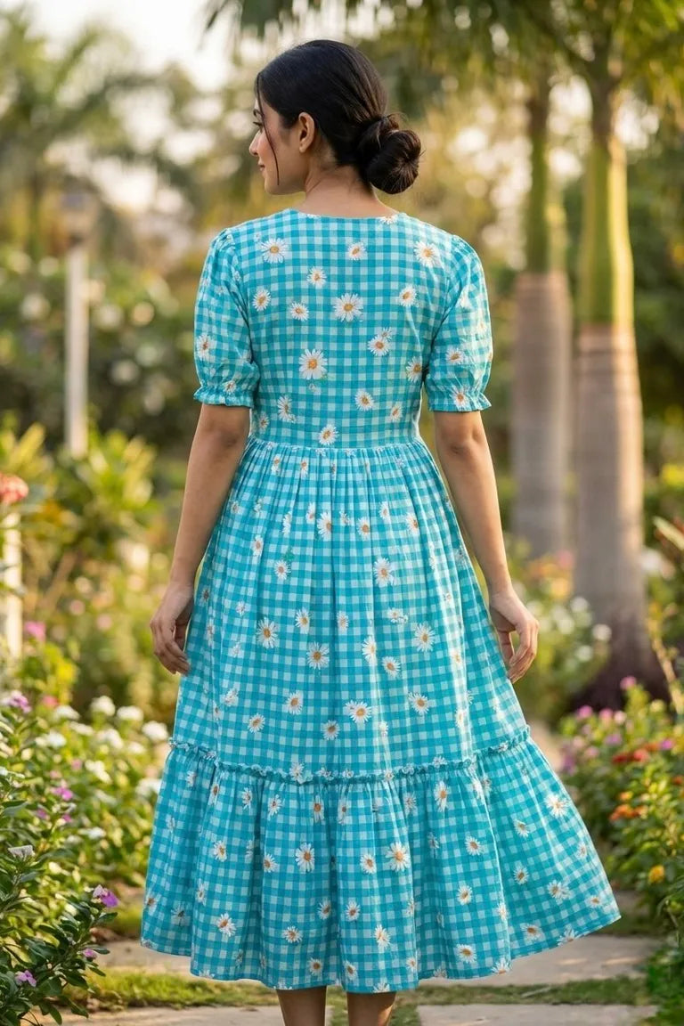 Muslin Silk Checkered Summer Dress